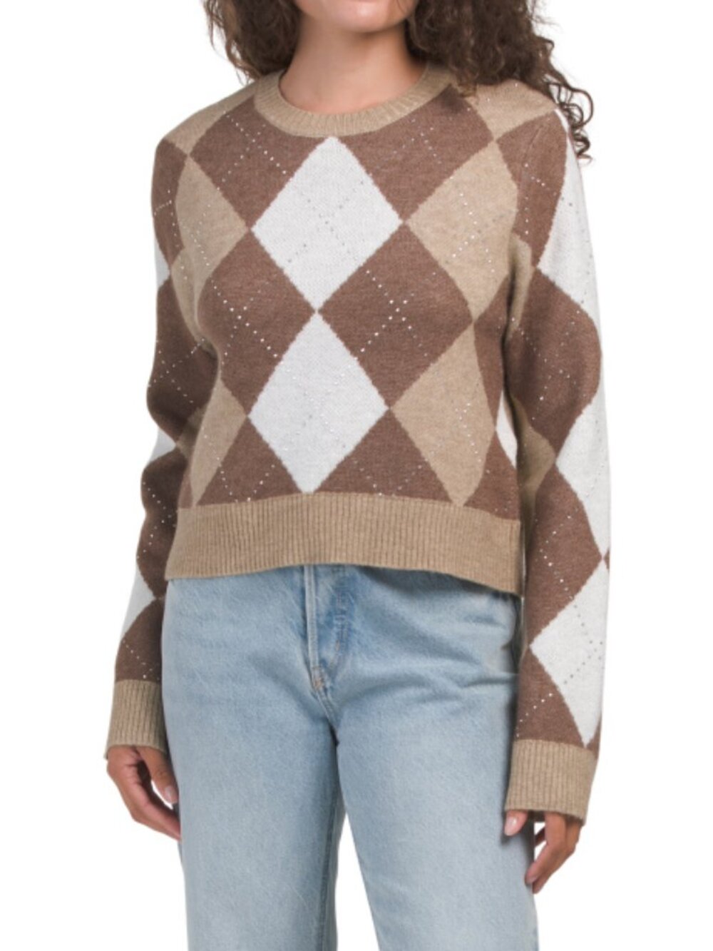 ELLEN TRACY Argyle Long Sleeve Sweater